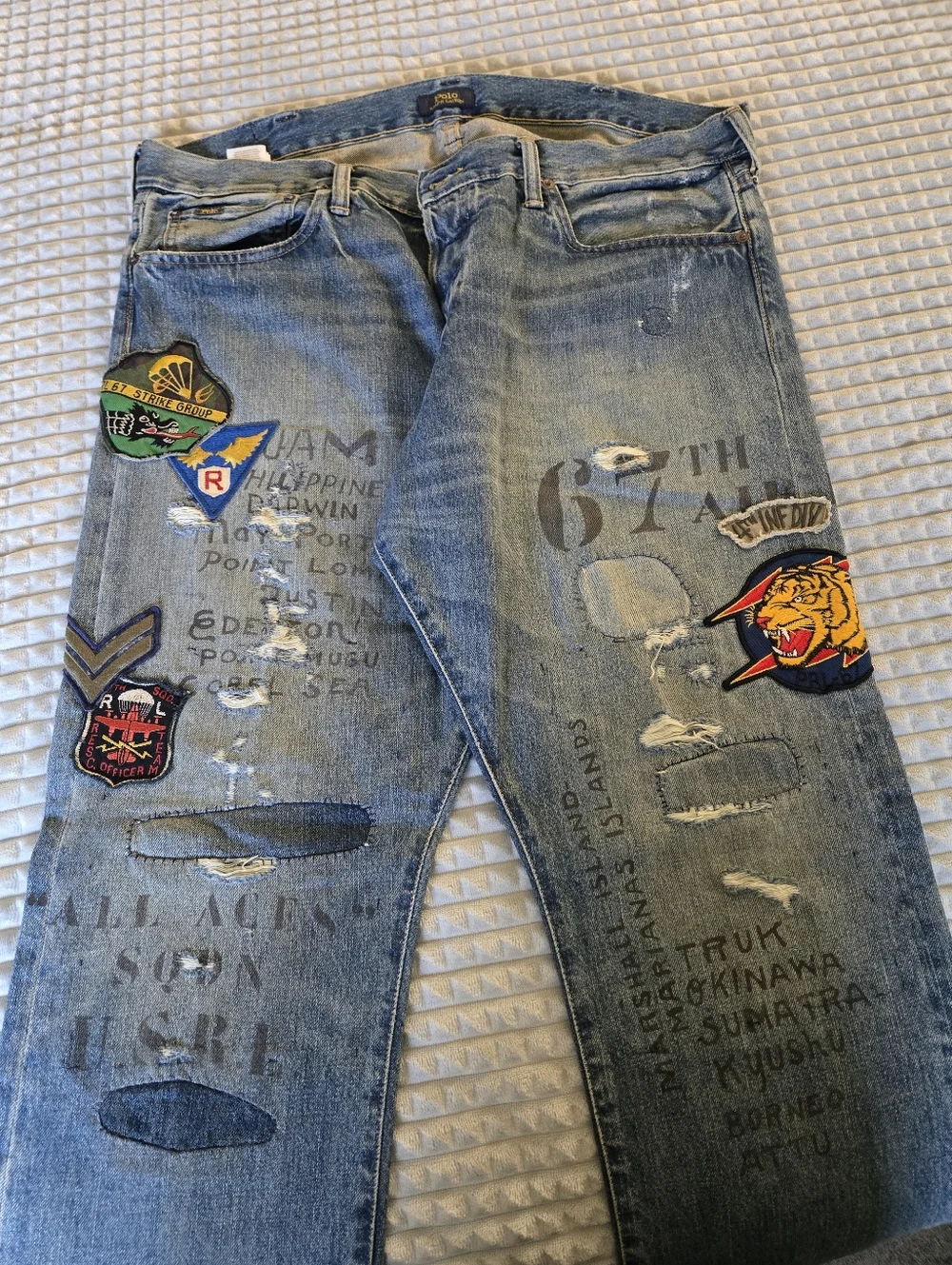Ralph Lauren Light Blue Straight Jeans with Embroidered Patches - Picture 1 of 4